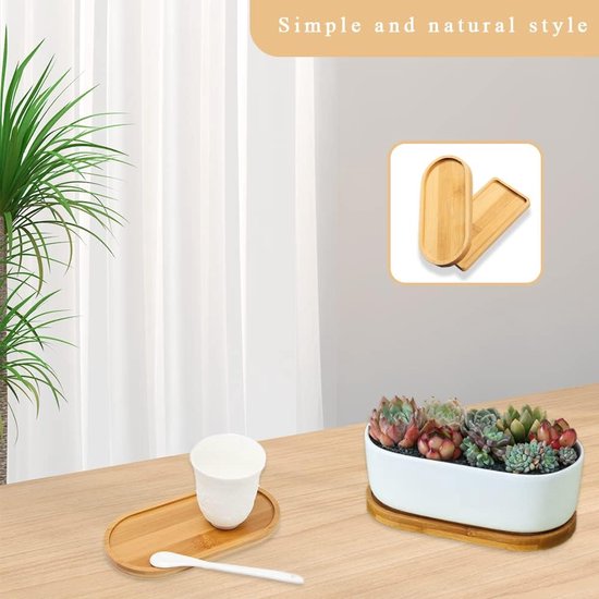 4 stuks bamboe dienblad, rechthoekig, ovaal, houten dienblad, klein bamboe dienblad, bamboedienblad, serveerplateau bamboe voor onderzetters, thee, koffie, cake