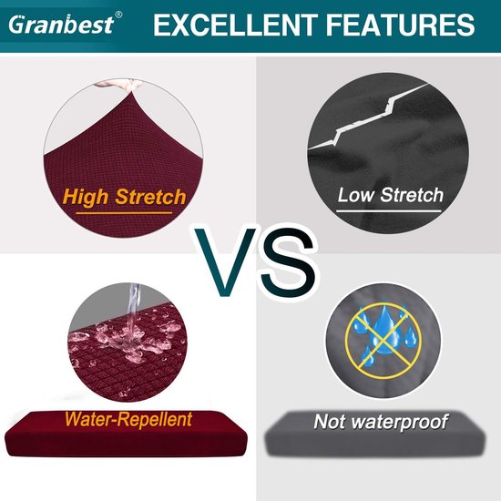 Waterdichte hoes voor bankzitkussen, hoge stretch jacquard zitkussenbeschermer, bankzithoes voor bank (4-zits, wijnrood)