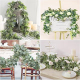 Eucalyptusdecoratie, 4 pakken, 1,5 m lange kunstmatige eucalyptusslinger met witte gipskruidbloemen, kunstmatige hangplant voor bruidsboeket