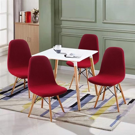 Stoelhoezen, Set van 4, Stretch, eetkamerstoelen, hoes, universeel, wasbaar, verwijderbaar, elegante stoelhoes, antislip, keukenstoelen voor kantoor, eetkamer, woonkamer, Jacquard rode wijn
