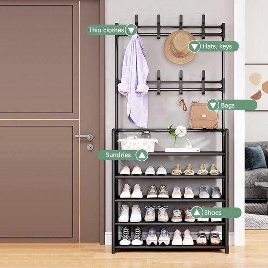 Schoenenrek, upgrade 5 verdiepingen schoenenrek, schoenenrek van metaal, schoenenopslag, organizer, slank schoenenrek, schoenenrek, organizer voor hal, slaapkamer, entree, 80 x 28 x 175 cm