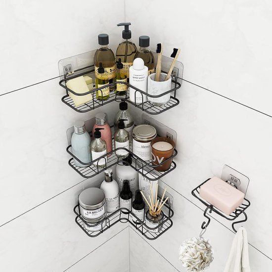 Doucheplank zonder boren, doucheplank, doucheplank, 4-delige badkamerrek, organizer, shampoohouder voor douche, toilet, keuken en slaapzaal