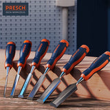 Houtbeitelset 6-dlg. - Scherpe beitelset (6, 12, 18, 24, 32, 38 mm) - Professionele beitelset met 25° wighoek inclusief robuuste metalen slagkap - Finish geslepen en gezoet