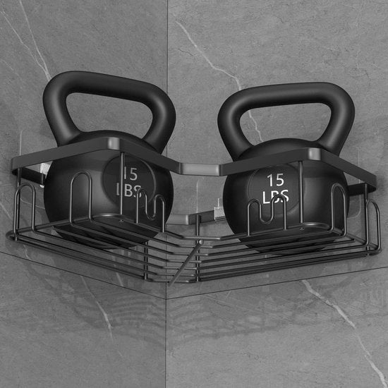 Doucheplank zonder boren, zelfklevende badkamerhoekplanken met 20 haken, 4 stuks douche-organizer van roestvrij staal voor zeep en shampoo, wandmontage zonder boren, douchehouder