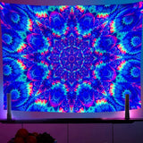 Blacklight wandtapijt, mandala, 150 x 200 cm, glow in the dark, psychedelisch, boho, kleurrijke achtergrond, Boheemse kamerdecoratie, hippie, wandposters voor slaapkamer