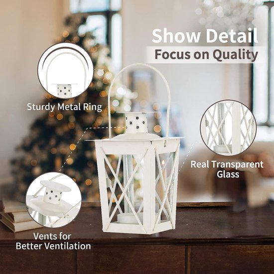 4stuks Lanterne Terre Suspension, Lanterne en Verre Portable, Petite Lanterne Rétro de Fer, Suspension de Cour, beyaz theelichthouder, fener, Kerstmis