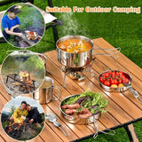 Campingserviesset, campingpannenset, buitenserviesset, roestvrij staal, kookpot kamperen, pannenset, opvouwbare campingkookpot voor kamperen, wandelen, picknick