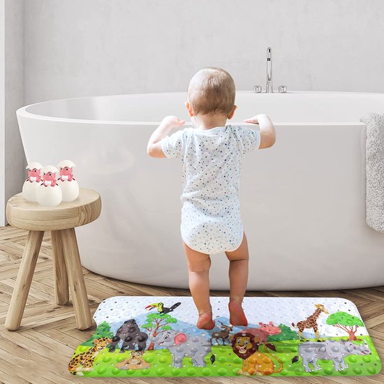 Antislip kinderbadmat (100 x 40 cm), zeedier-afbeelding badmat met 200 zuignappen, badkuip antislipmat, schimmelbestendig, machinewasbaar