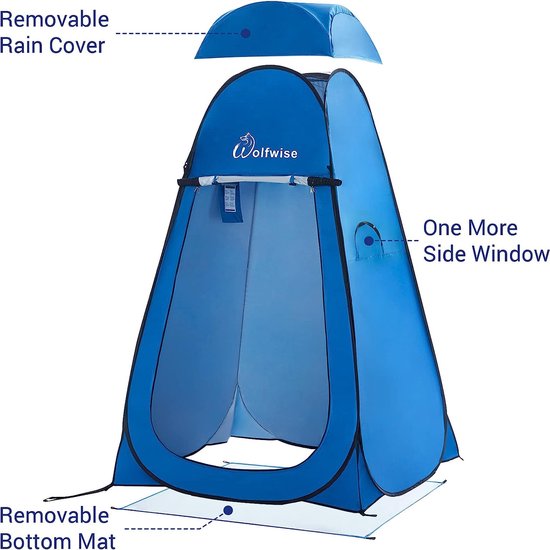 pop-up omkleedtent, toilettent, douchetent voor op de camping, mobiel voor buiten, draagbare tent ten behoeve van privacy, blauw