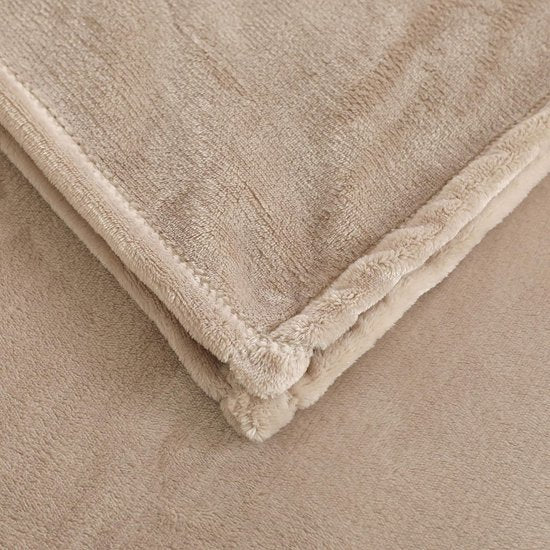 Fleecedeken/knuffeldeken - flanel, extra zacht en warm - kreukbestendig/verkleurt niet, te gebruiken als bedsprei of deken op de bank - 150 x 200 cm - Beige