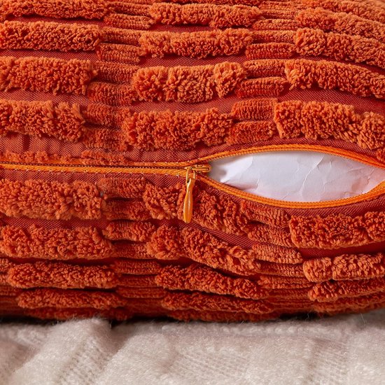 Set van 4 decoratieve kussenslopen, 40 x 40 cm, burnt oranje, corduroy fluwelen kussen, bankkussens, sierkussen, wollige kussenslopen, kussenhoes voor bank