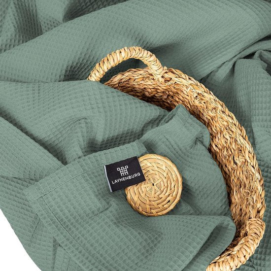 Premium sprei 150 x 200 cm - wafel piqué 100% katoen - lichte zomerdeken wafellook - katonen deken als sprei, bankdeken, bankdeken (mintgroen)