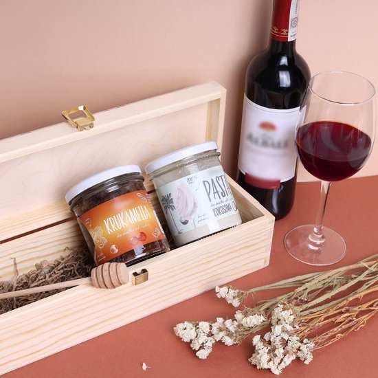 Wooden Wine Box | Wine Box for 1 Bottle with Lid and Cap | 36 x 11 x 9.8 cm | Perfect for Decoupage, Storage, Decoration or as a Gift | Made of Natural Pine Wood