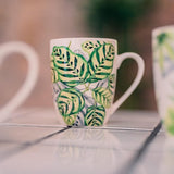 koffiemokken set van 4 bloemendesign - grote keramische koffiemokken ca. 300 ml - kleurrijke thee-mokken met handvat - cadeau voor vrouwen - koffiemokkenset 4-delig (Green Leaves)