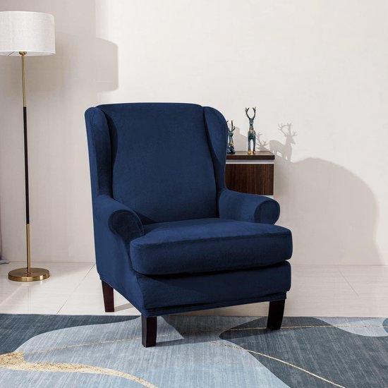 Fluwelen optische stoelhoes, fauteuilhoes, fauteuilhoes, elastische stretchhoes voor vleugelstoel, donkerblauw