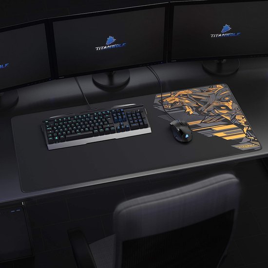 Computer Titanwolf muismat, XXL, 900 x 400 mm, met wolfmotief aan de zijkant, verbetert nauwkeurigheid en snelheid, ook geschikt voor Roccat Razer Logitech Muis en toetsenbord, type 2