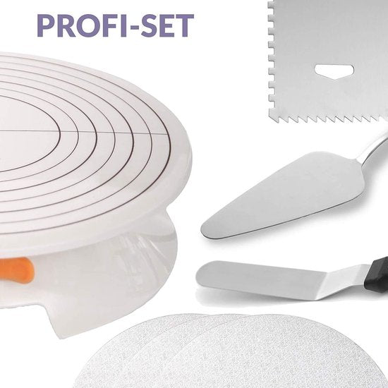 Taartplaat draaibaar set 5-delig - 30 cm draaiplateau - antislip - voor het decoreren en decoreren