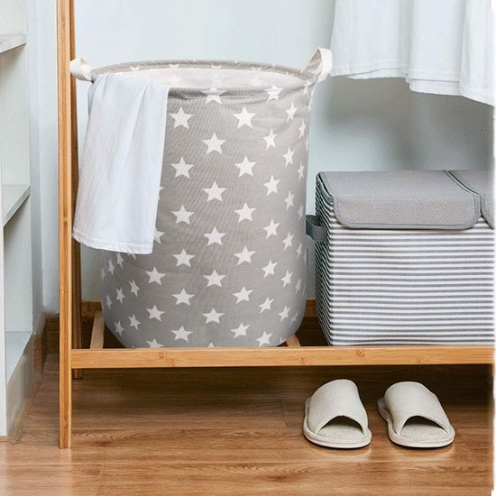 Opvouwbare wasmand, waterdicht, vuile kleding, huishouden, rond, wasbox, waskist, kinderspeelgoed, organizer, opbergzak met handvat, grijze ster