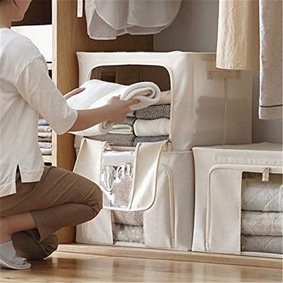 Stapelbare opbergdoos, grote opbergtas, zeildoek, opvouwbare onderbedcommode met metalen frame, kijkvenster, versterkte handgreep en koppeling