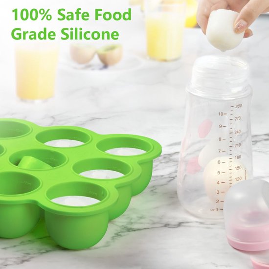 Opbergdoos voor babyvoeding, 9 vakken, met siliconen deksel, perfect voor zelfgemaakte babyvoeding, groenten, ijsblokjes, fruitpuree en moedermelk (groen)
