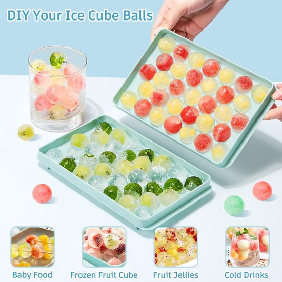 Mini-ijsblokjesvorm, ronde ijsblokjesvorm met deksel, 1 x 99 stuks kleine ijsblokjes, ijsblokjeshouder, ijsblokjesvorm met ijshouder en ijstang voor bier, cocktails, whisky, koffie, blauw