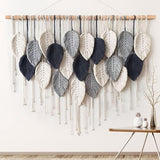 Groot wandtapijt, boho macramé, geweven, handgemaakte kwastjes, blad-wandtapijt, Boheemse