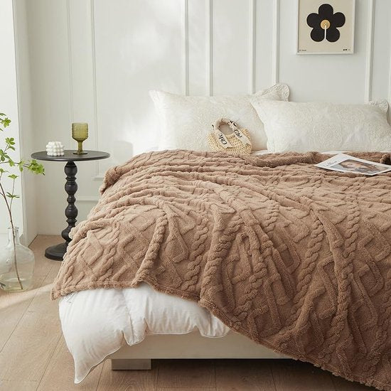 Knuffeldeken 150 x 200 cm, woondeken, lamsdeken, pluizige zachte bankdeken, fleecedeken, bankdeken, warme knuffeldeken voor bed, bank, bruin