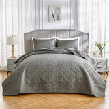 Sprei, 220 x 240 cm, grijs, ultrazachte sprei, bedsprei, bedsprei van microvezel, doorgestikt met 2 kussenslopen, bankdeken, woondeken voor bed