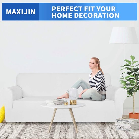 Thick fluwelen bankovertrekken, 3-zits - super stretch, antislip, voor honden- en kattenharen, huisdiervriendelijk- 1-delige elastische meubelbescherming, pluche bankovertrekken, 3-zits - Wit