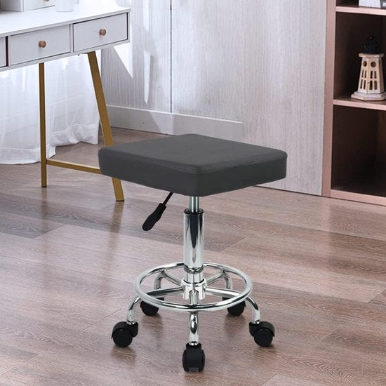 Rolling Salon kruk, draaibaar, verstelbare schoonheidskruk, zitstoel voor keuken, laboratorium, SPA, thuiskantoor, massagekruk (grijs)