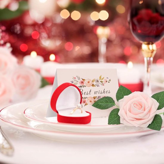 Kunstbloemen Roze Rozen, 30 stuks 8cm Boeket Kunstmatige decoratieve bloemen Neprozen met stengels en kaart voor Valentijnsdag Huis Tuin Verjaardagsfeestje DIY Bruiloft Decoratie