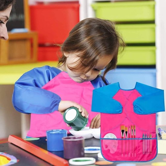 3 stuks waterdichte lange mouwen schildschort kinder knutselschort schildjas schildij schort voor 2-7 jaar (rood, geel en blauw), 3 stuks.