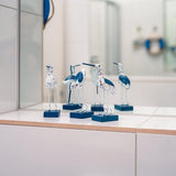 Decoratieve figuren set van 3 houten reigers staand wit blauw - maritieme badkamer decoratie vogel - mooie badkameraccessoires - decoratie voor plank, dressoir, vensterbank