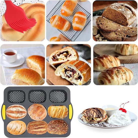 Siliconen bakvorm, stokbrood bakvorm met 9 gaten, anti-aanbak siliconen vorm bakvormen, siliconen bakvorm lade voor brood, broodjes (zwart