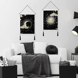 2 stuks maan en zon wandtapijt met kwastjes tarot zwarte banner wandbehang wandkleed bohemian psychedelisch muurkunst decor voor slaapkamer woonkamer