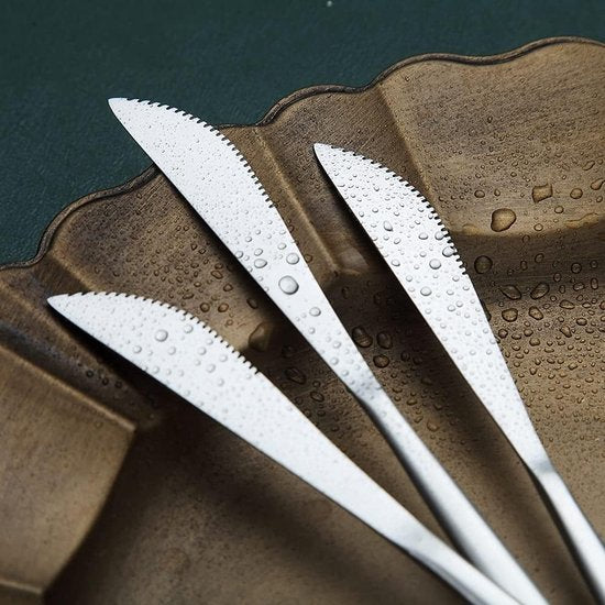 Tafelmes, 6-delig, roestvrij staal mat zilver tafelmes, robuust botermes, modern design botermes, vaatwasmachinebestendig (mat zilver, 8,9 inch)