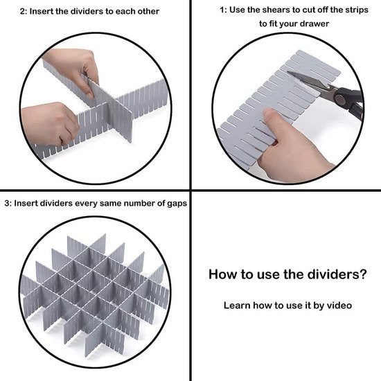 16 verstelbare lade-indelingen, lade-indelingen, bureau, keukenplank, commode, make-up shop, ondergoed, sokken (grijs)