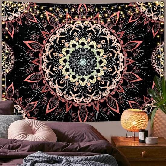 Mandala wandtapijt Indiaas Boheems hippie wanddoek muur deocratie roze lotustapijt esthetisch voor kamer slaapzaal slaapkamer 150x130cm