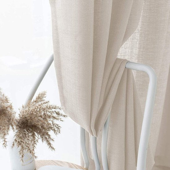 Gordijnen beige transparant linnen look gordijnen met ogen voor woonkamer slaapkamer set van 2 225x140cm
