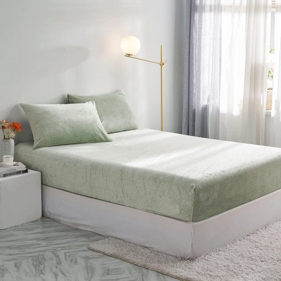 Winter hoeslaken, 90 x 200 cm, groen pluizig warm fluwelen laken, teddy pluche hoeslaken geschikt voor 30 cm matras