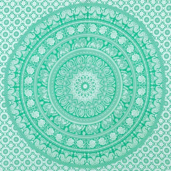 Wanddeken Mandala - Indiase decoratieve strandhanddoek olifant werptapijt - 152 x 127 cm - groen Vertaling: Wandkleed Mandala - Indiase decoratieve strandhanddoek olifant tapijt - 152 x 127 cm - groen