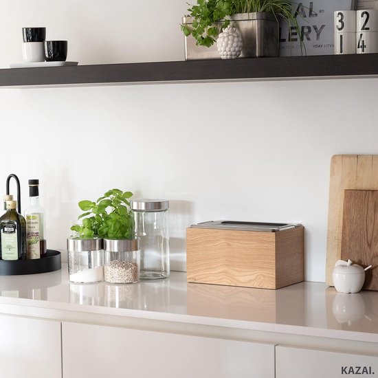 Holma Design Biologische afvalemmer, 4,5 liter, vaatwasmachinebestendig en van echt houten veneer; keukencompostemmer voor biologisch afval; eiken