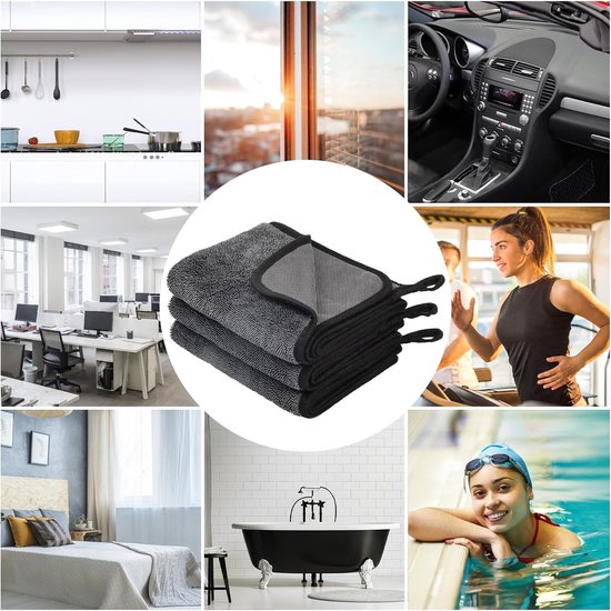 Droogdoeken, douche, set van 3 microvezeldoeken, droogdoek, pluis- en streepvrij, extreem absorberend, microvezeldoeken, handdoeken, 40 x 60 cm, voor verschillende gelegenheden