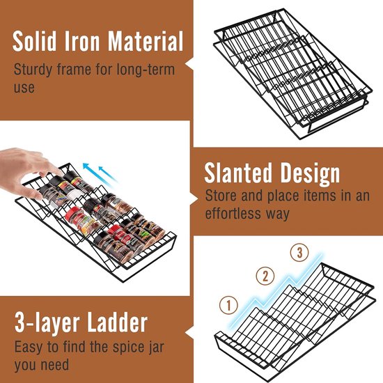 2 stuks kruidenrek, lade van metaal, uitbreidbare kruidenorganizer, lade van 20 cm tot 40 cm, 3 niveaus, verstelbaar kruideninzetstuk, lade, kruidenlade, opbergsysteem