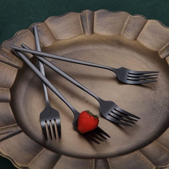 Matzwarte dinervorken 6-delig roestvrij staal 8,4 inch vorken Bestekset Dessertvorken Tafelvorken Saladevorken voor huishouden, keuken of restaurant Vaatwasmachinebestendig