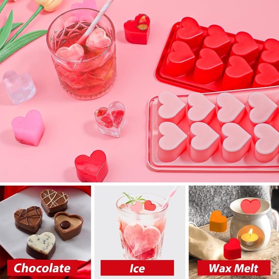 IJsblokjesvorm hart siliconen vorm 2 stuks siliconen ijsblokjeshouder hartvorm chocoladevorm bonbonvormen ijsblokjes vorm voor Valentijnsdag