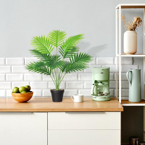 Kunstplanten, groot areca, kunstpalm, 68 cm hoog, 12 takken in pot, kunstmatige plant, tropisch, Hawaï, groen, nepplant, Real Touch planten, kunstbloem, decoratie, kantoorplant, groene plant,