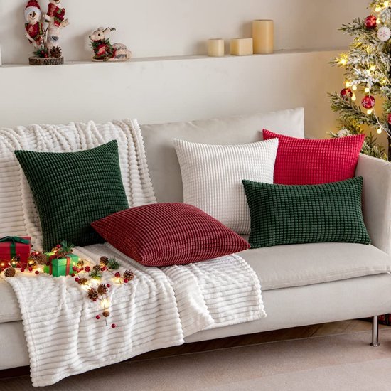 MIULEE Zachte, effen, decoratieve, vierkante corduroy kussensloop met grote maïskorrels, gestreepte, dikke kussenhoes voor sofa, slaapkamer, 18 x 18 inch, 45 x 45 cm, set van 2, wit