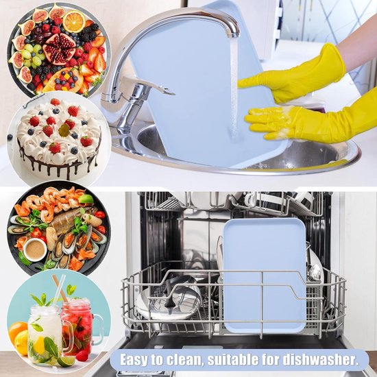 Set van 3 dienbladen, rechthoekige fastfooddienbladen, dienbladen voor voedseldranken, plastic dienblad voor restaurant, café, keuken, feest (roze, blauw, beige)