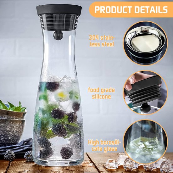 Glazen karaf met deksel, 1,5 liter, waterkaraf van borosilicaatglas, hittebestendig voor koud of warm water, glazen kan voor doe-het-zelf dranken, sap, thee, melk, glazen karaf Glazen karaf met deksel, 1,5 liter, waterkaraf van borosilicaatglas, hittebestendig voor koud of warm water, glazen kan voor doe-het-zelf dranken, sap, thee, melk, glazen karaf